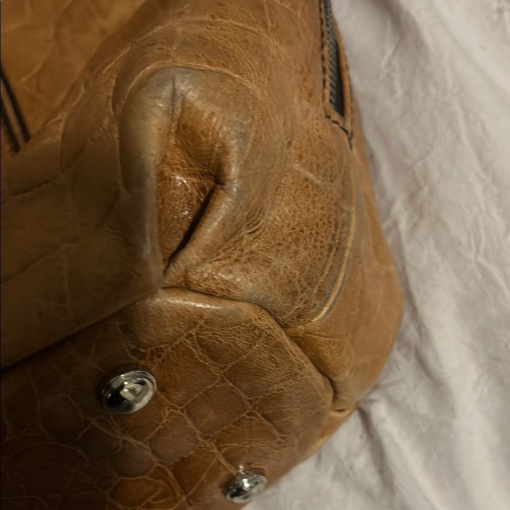 B. Makowsky Tan Shoulder Bag with Distressed Leather and Double Straps - Picture 11 of 14
